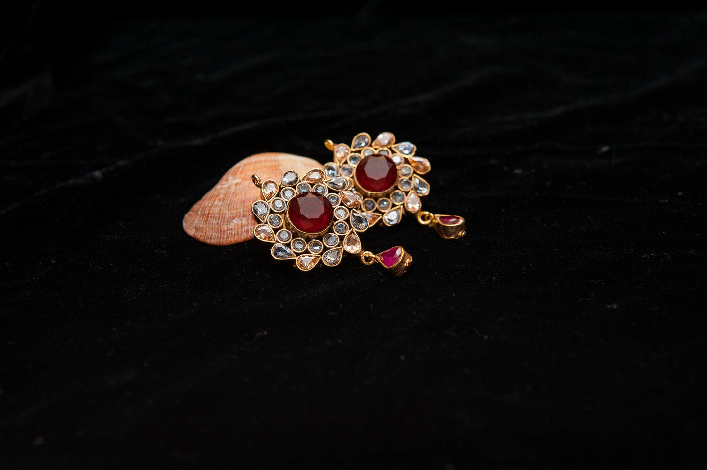 Crimson Drop Earrings-Kundan
