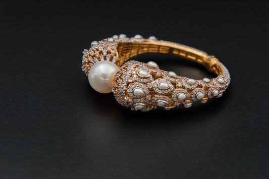 925 Sterling Silver with Pearl 24 Karat Gold Plated Bangles (with Gold Making)