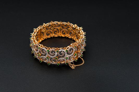 925 Sterling silver with Emerald Stone 24K Gold Plated Bangle (Gold Making)