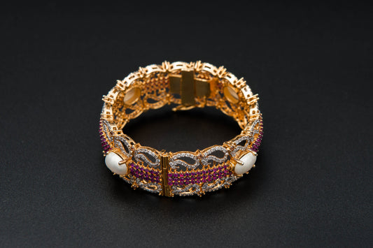 925 Sterling Silver with Pink Sapphire 24 Karat Gold Plated Bangles (Gold Making)