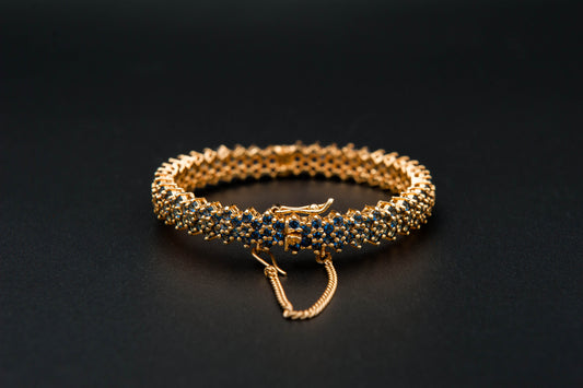 925 Silver Blue Sapphire Full-Cover Bangle 24K Gold-Plated (Gold Making)