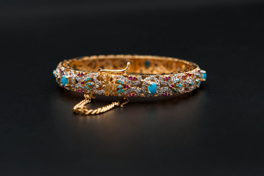 925 Sterling Silver with Sky Blue & Purple Stones Gold-Plated Bangle (Gold Making)