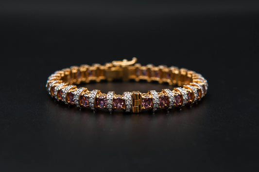 925 Sterling Silver Soft Pink Sapphire 24K Gold Plated Bangle (Gold Making)