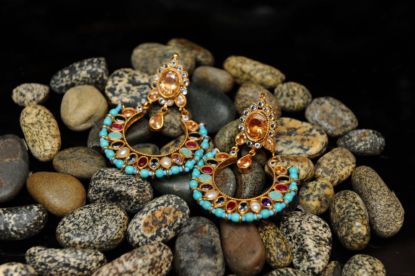 Sunburst Mosaic Earrings-Kundan