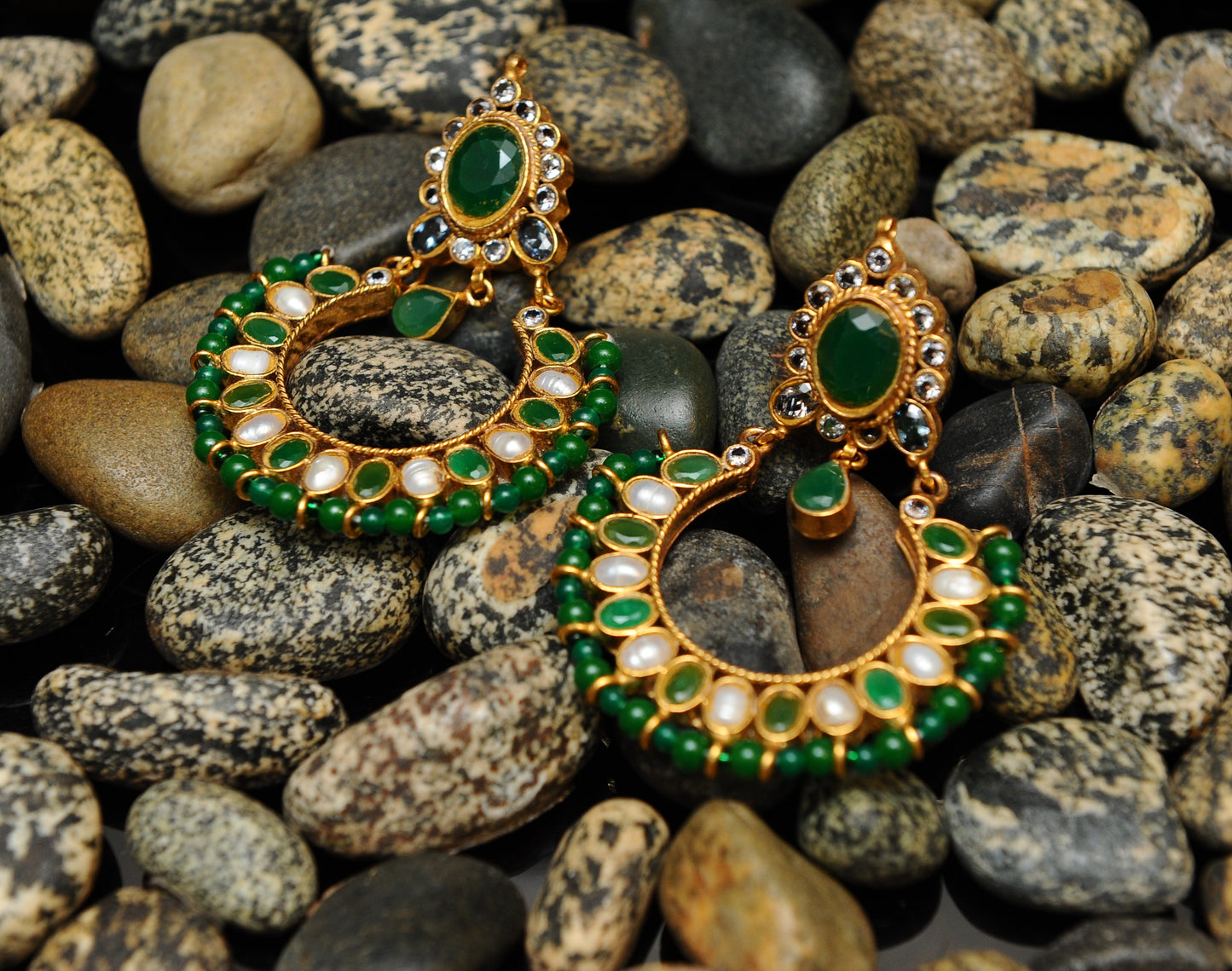 Verdant Crescent Earrings-Kundan
