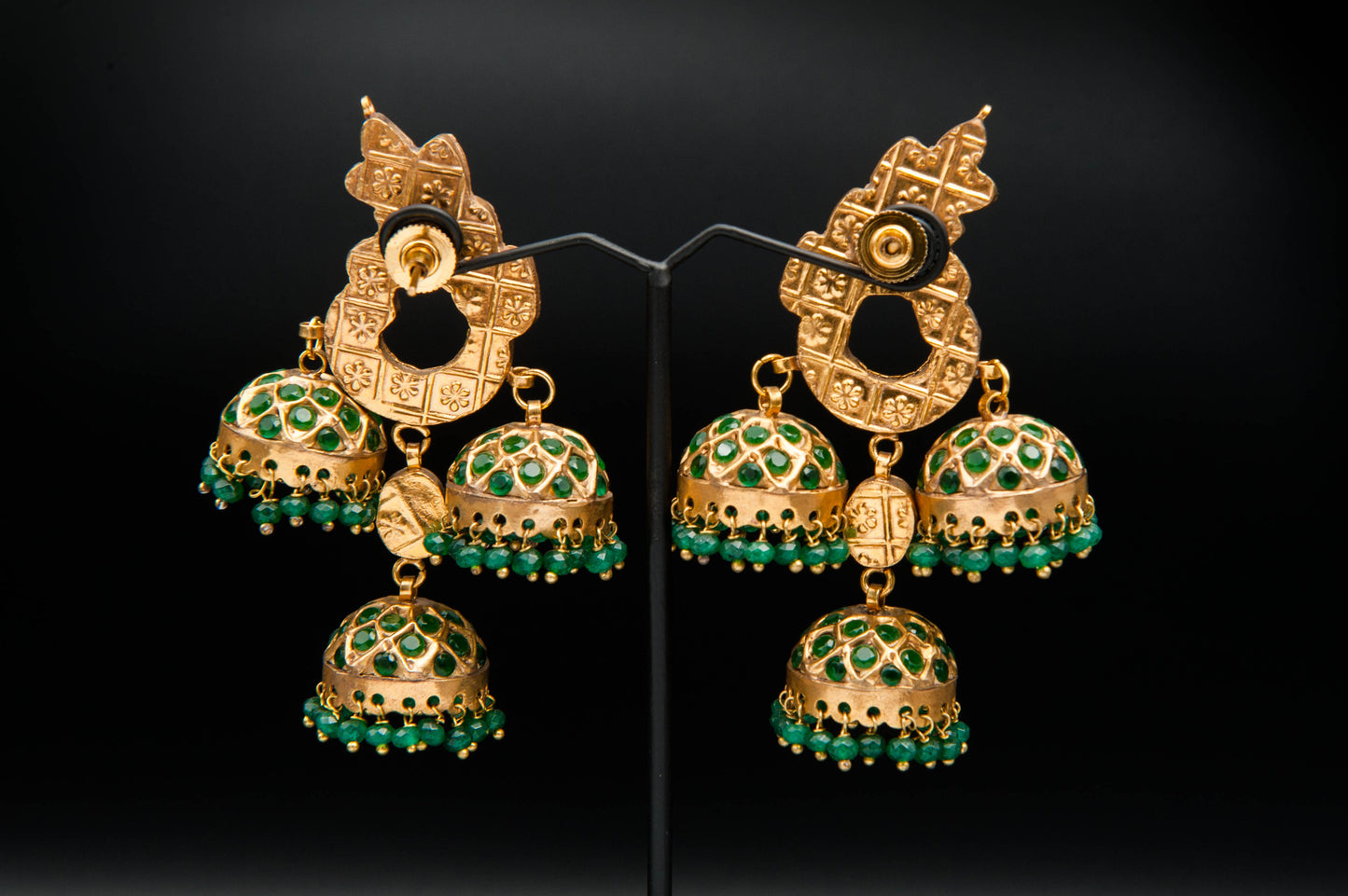 Emerald Tiers Jhumka-Kundan Jhumkay