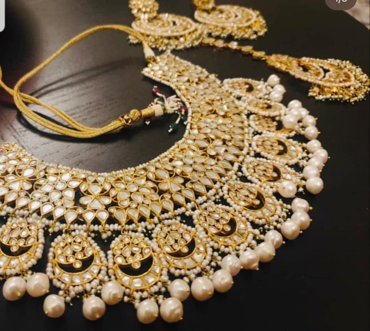 Kundan Bridal Set with Real Pearls – 22K Gold-Plated