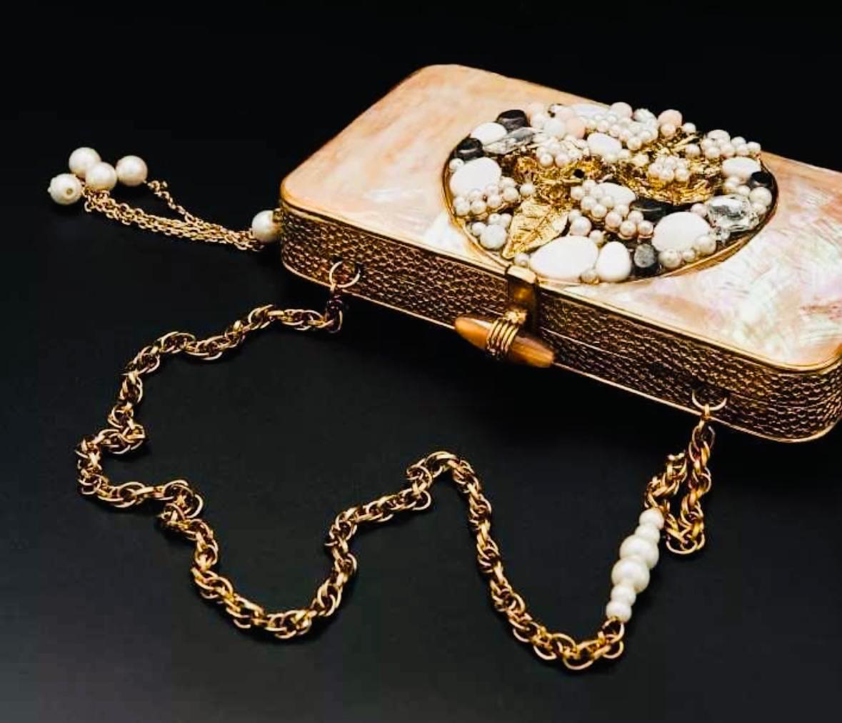 Beaded Handmade Bridal Clutch with White Pearls