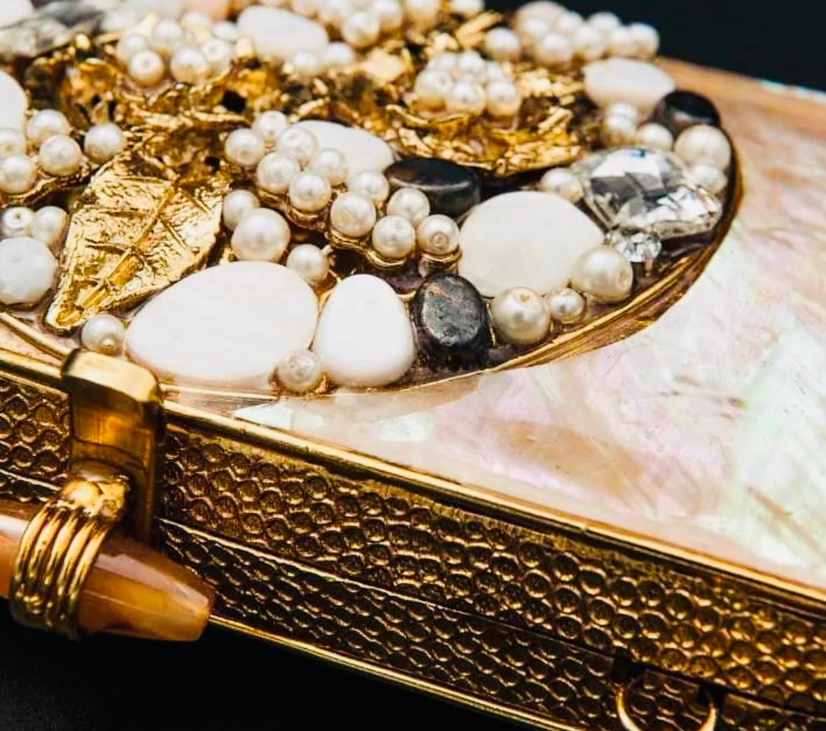 Beaded Handmade Bridal Clutch with White Pearls