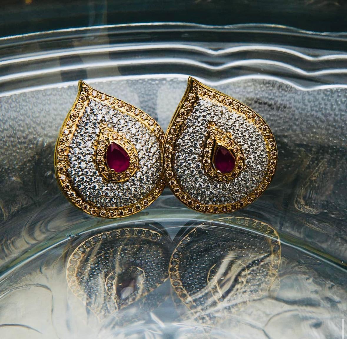 Sterling Silver Gold-Plated Studs with Red Stone