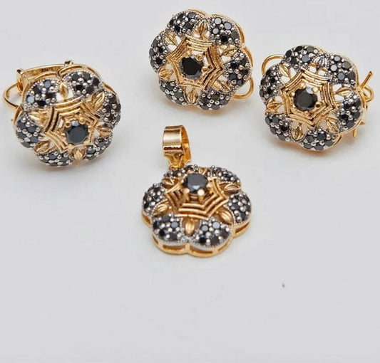 Gold-Plated Pendant Set (Earrings + Pendant + Ring)