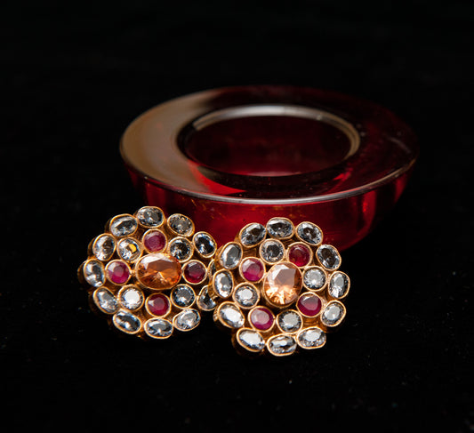 Amber Bloom Earrings-Kundan