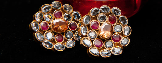 Amber Bloom Earrings-Kundan