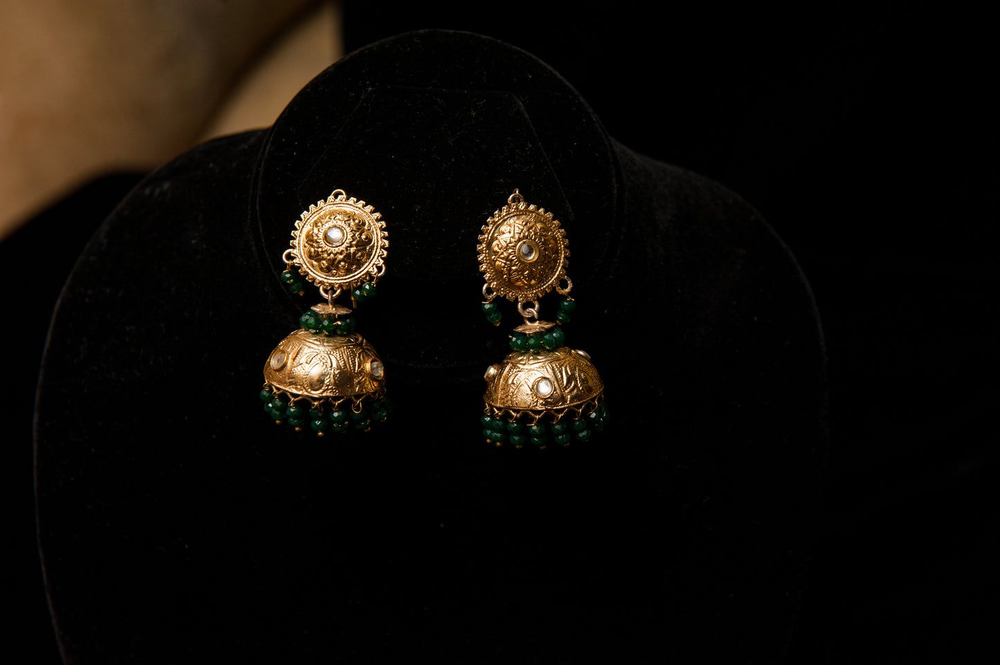 Emerald Bell Earrings-Kundan
