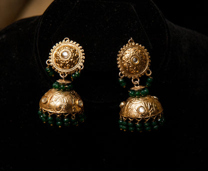 Emerald Bell Earrings-Kundan