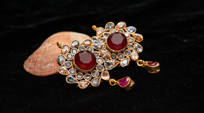 Crimson Drop Earrings-Kundan