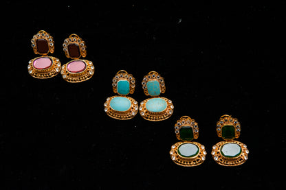 Gem Duet Trio Earrings-Kundan