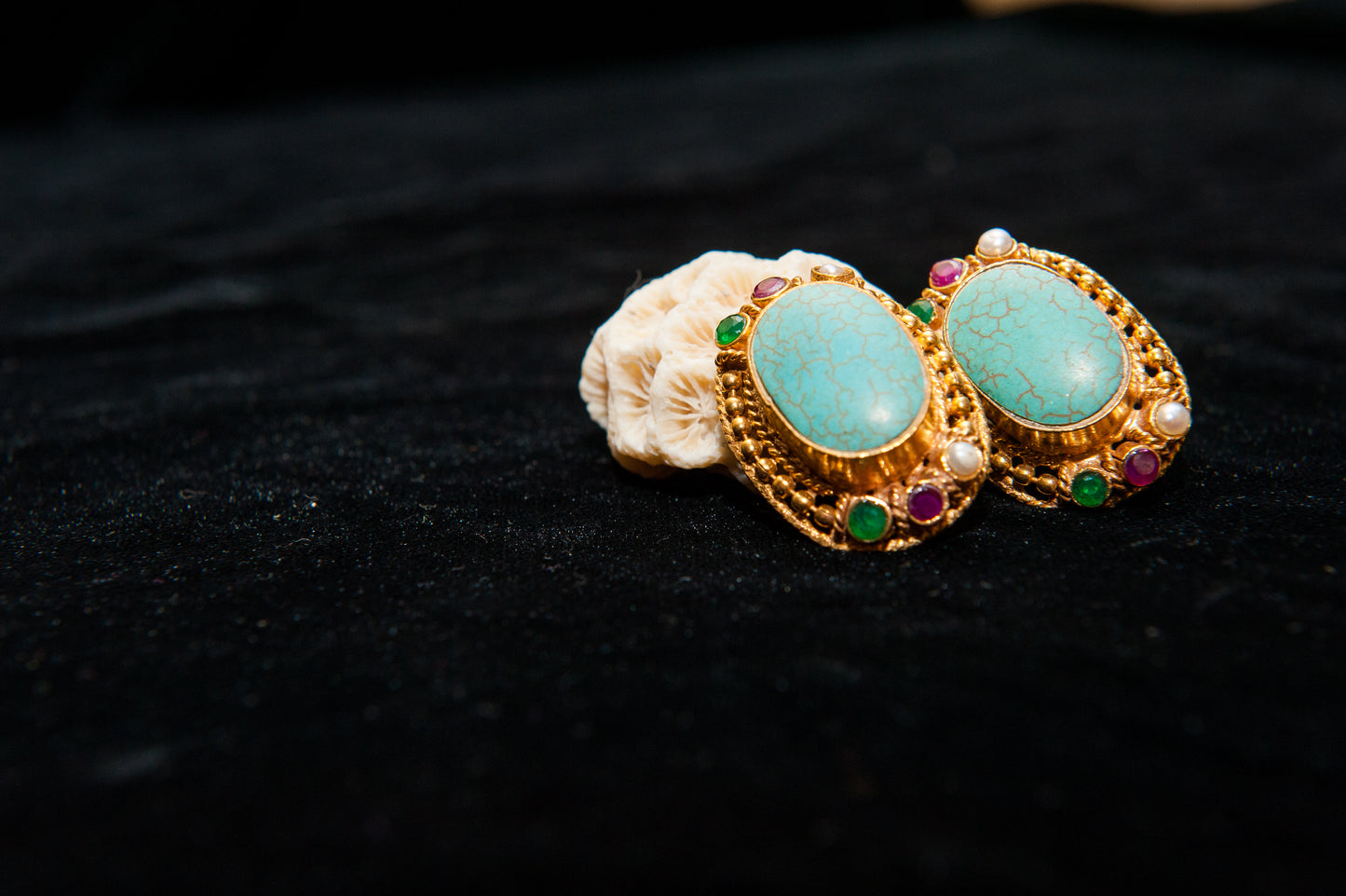 Turquoise Garden Earrings-Kundan