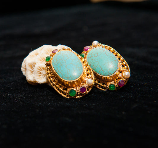Turquoise Garden Earrings-Kundan
