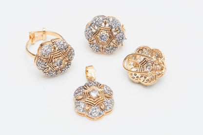Golden Flower Locket Set-Gol Plated