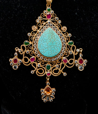 Regal Turquoise Empress Necklace-Kundan