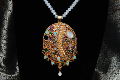Celestial Bloom Pendant Necklace-Kundan