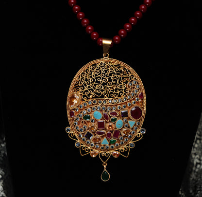 Crimson Mirage Pendant Necklace-Kundan
