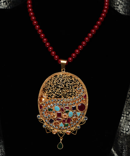 Crimson Mirage Pendant Necklace-Kundan