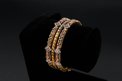 Peach Bloom Bangles — 925 Sterling Silver, 24K Gold Plated