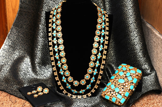 Turquoise Mosaic Ensemble Set-Kundan