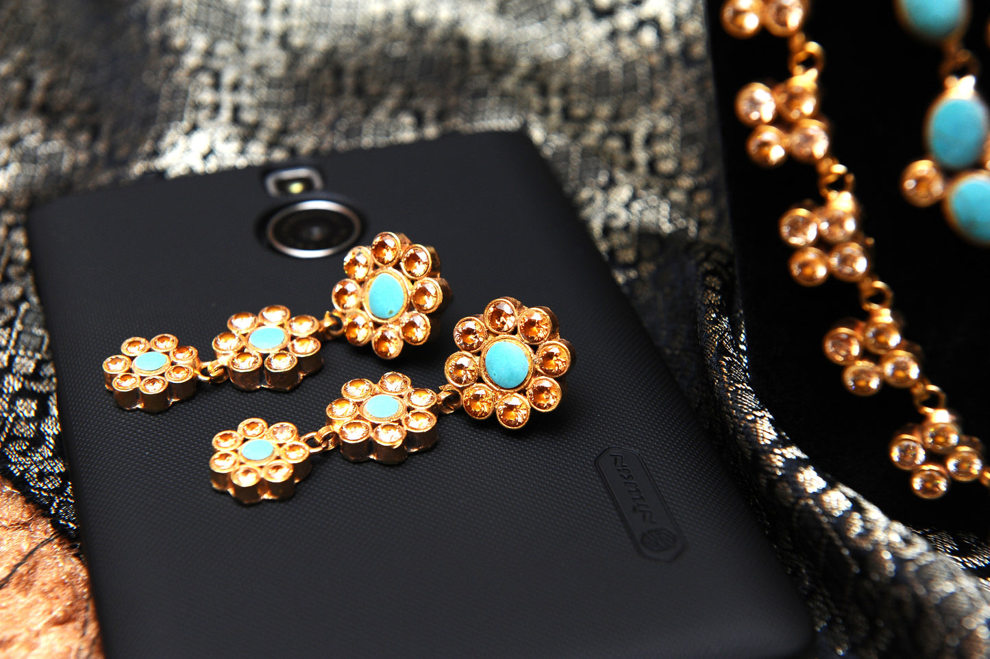 Turquoise Mosaic Ensemble Set-Kundan
