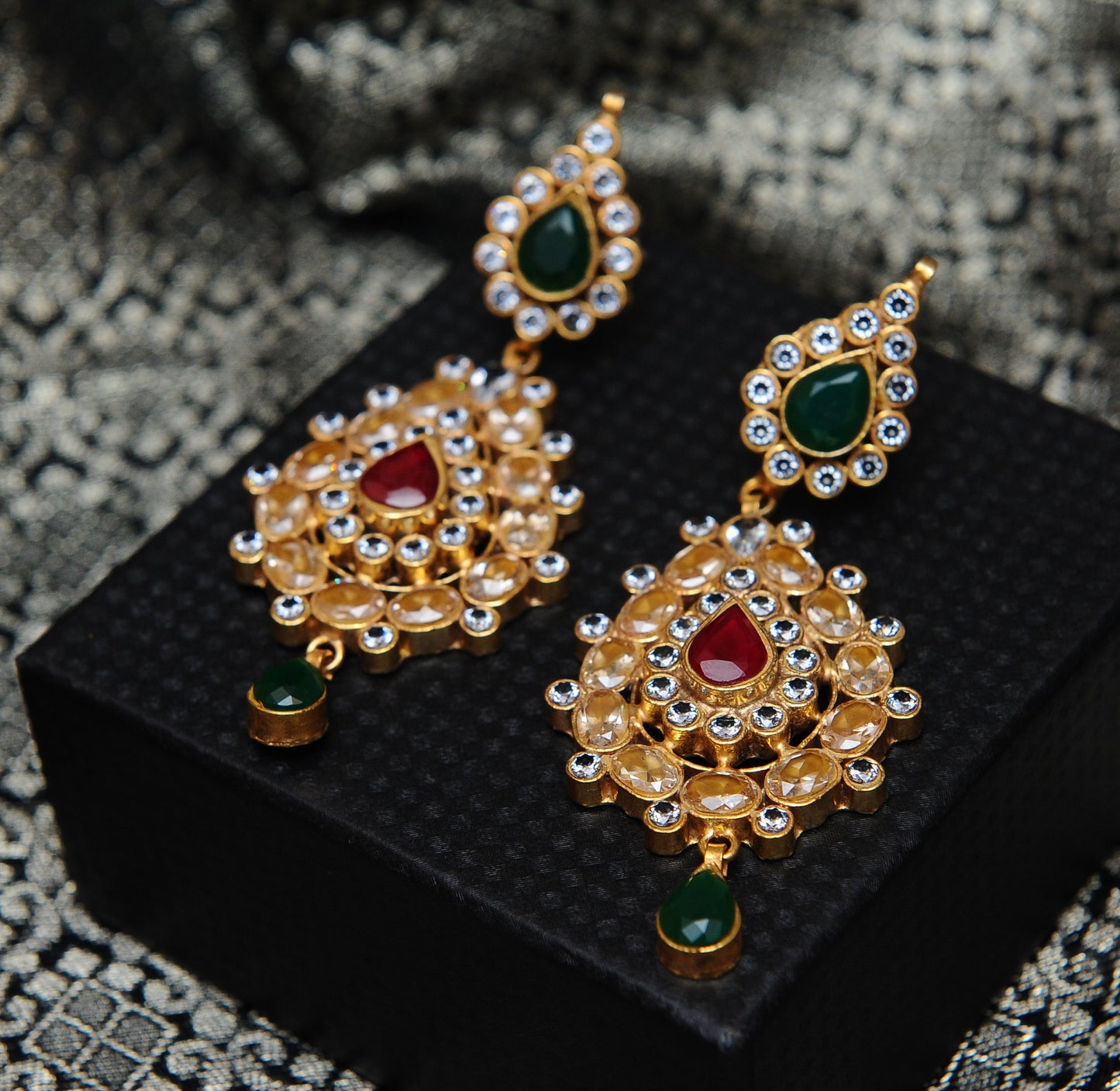 Royal Teardrop Earrings-Kundan