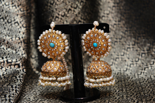 Pearl Lattice Earrings-Kundan