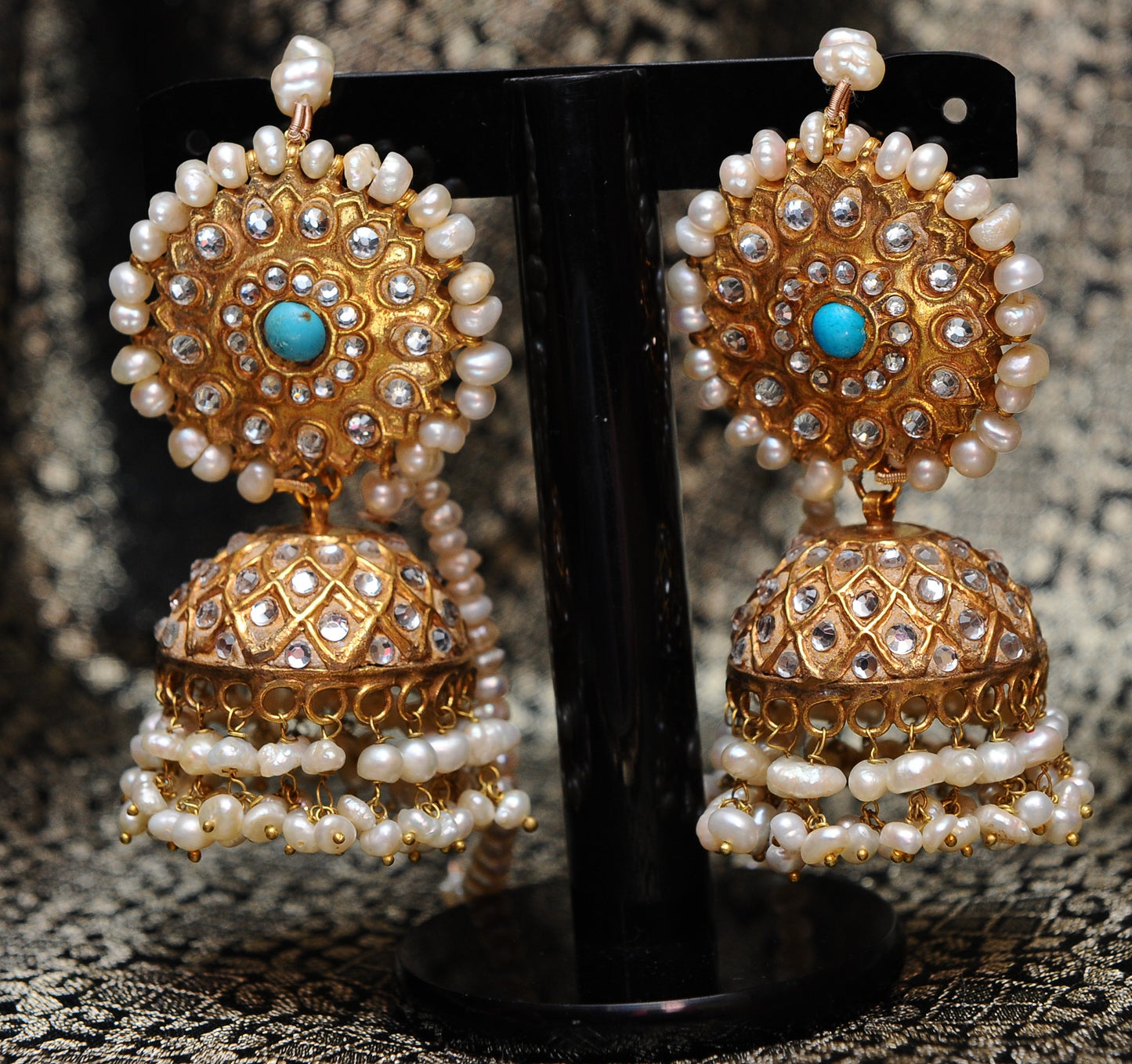 Pearl Lattice Earrings-Kundan