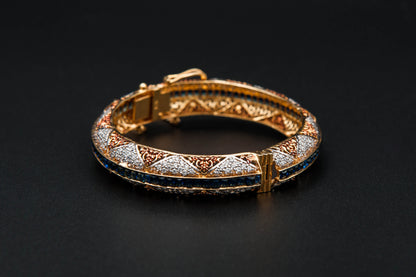 Sapphire Crest Mosaic Bracelet — 925 Sterling Silver, 24K Gold Plated