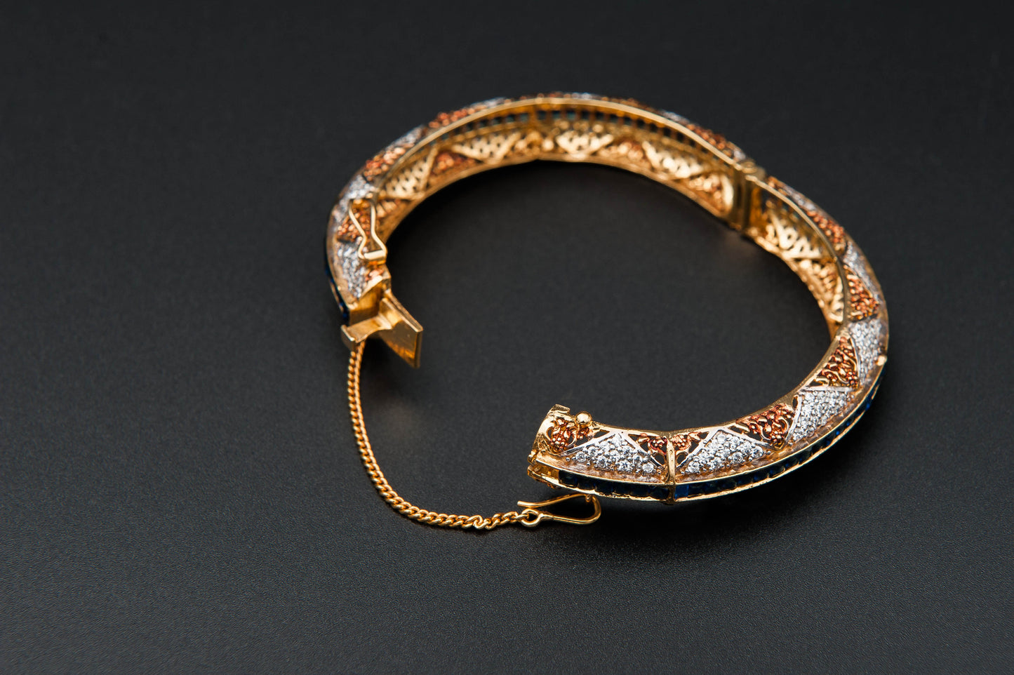 Sapphire Crest Mosaic Bracelet — 925 Sterling Silver, 24K Gold Plated