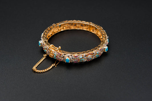 925 Sterling Silver with Sky Blue & Purple Stones Gold-Plated Bangle (Gold Making)