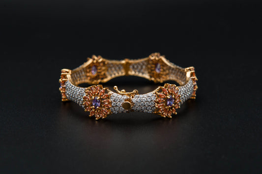 925 Sterling Silver Amethyst & Morganite Floral 24K Gold-Plated Bangle (Gold Making)
