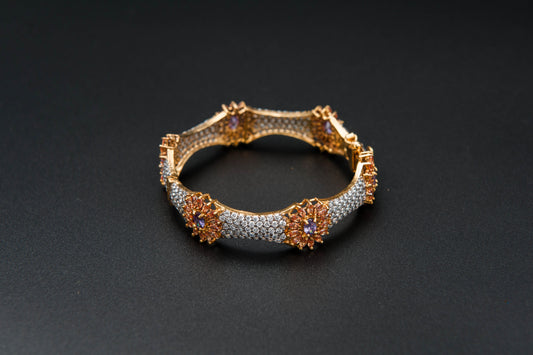 925 Sterling Silver Amethyst & Morganite Floral 24K Gold-Plated Bangle (Gold Making)