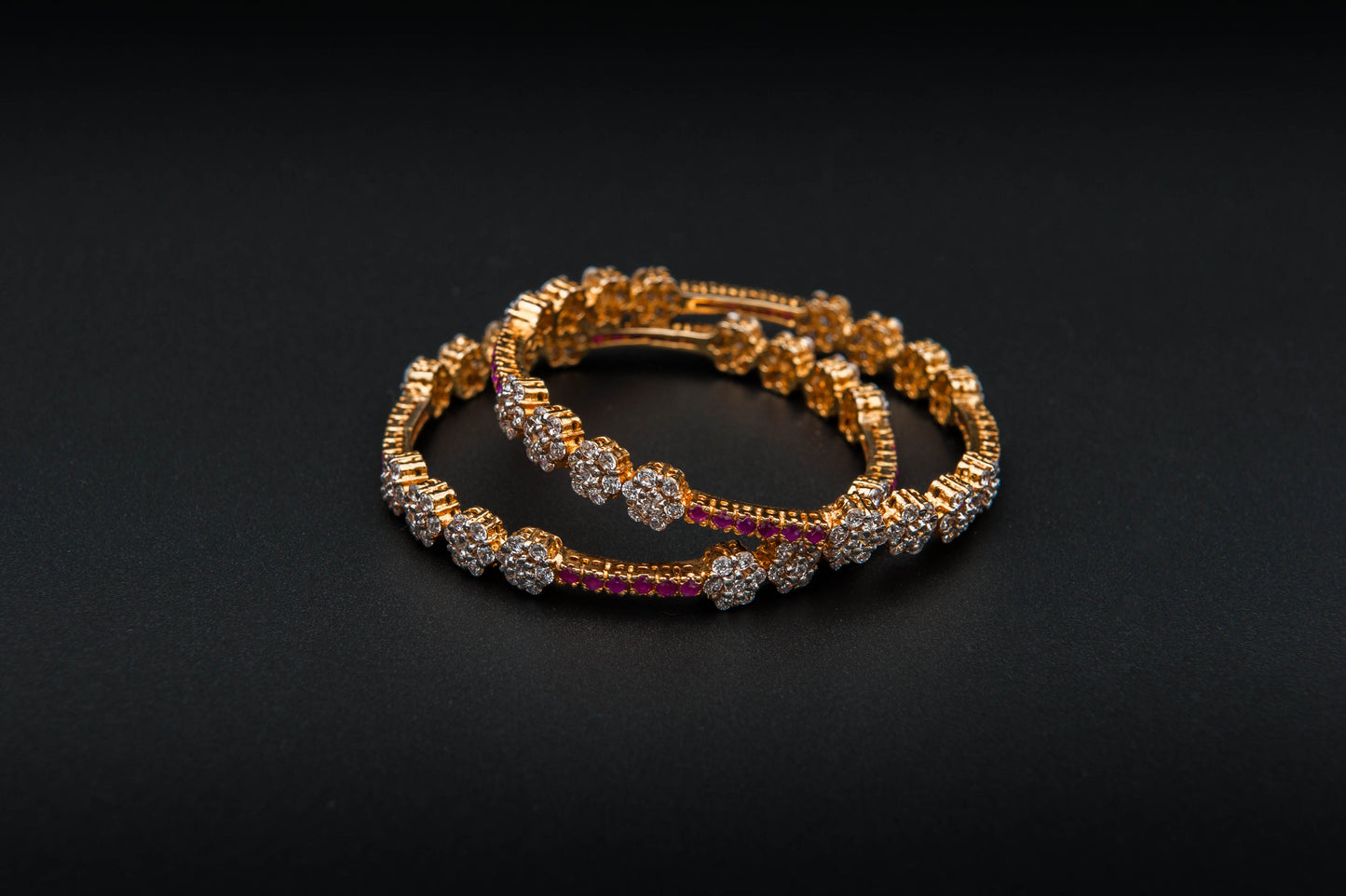 Crimson Bloom Bangles — 925 Sterling Silver, 24K Gold Plated