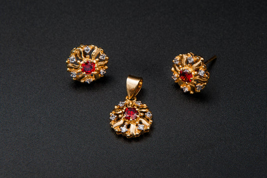 Crimson Bloom Set-925 Sterling Silver with 24K Gold Plating