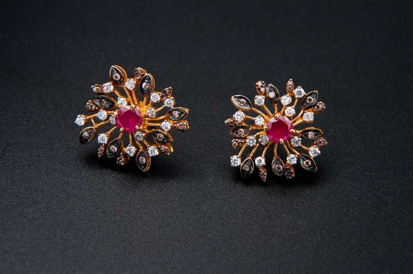 Crimson Radiance Earrings — 925 Sterling Silver with 24K Gold Plating