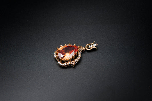 Amber Flame Pendant-925 Sterling Silver with 24K Gold Plating
