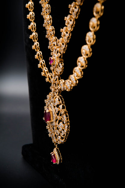 Crimson Grace Bridal set-925 Sterling Silver with 24K Gold Plating