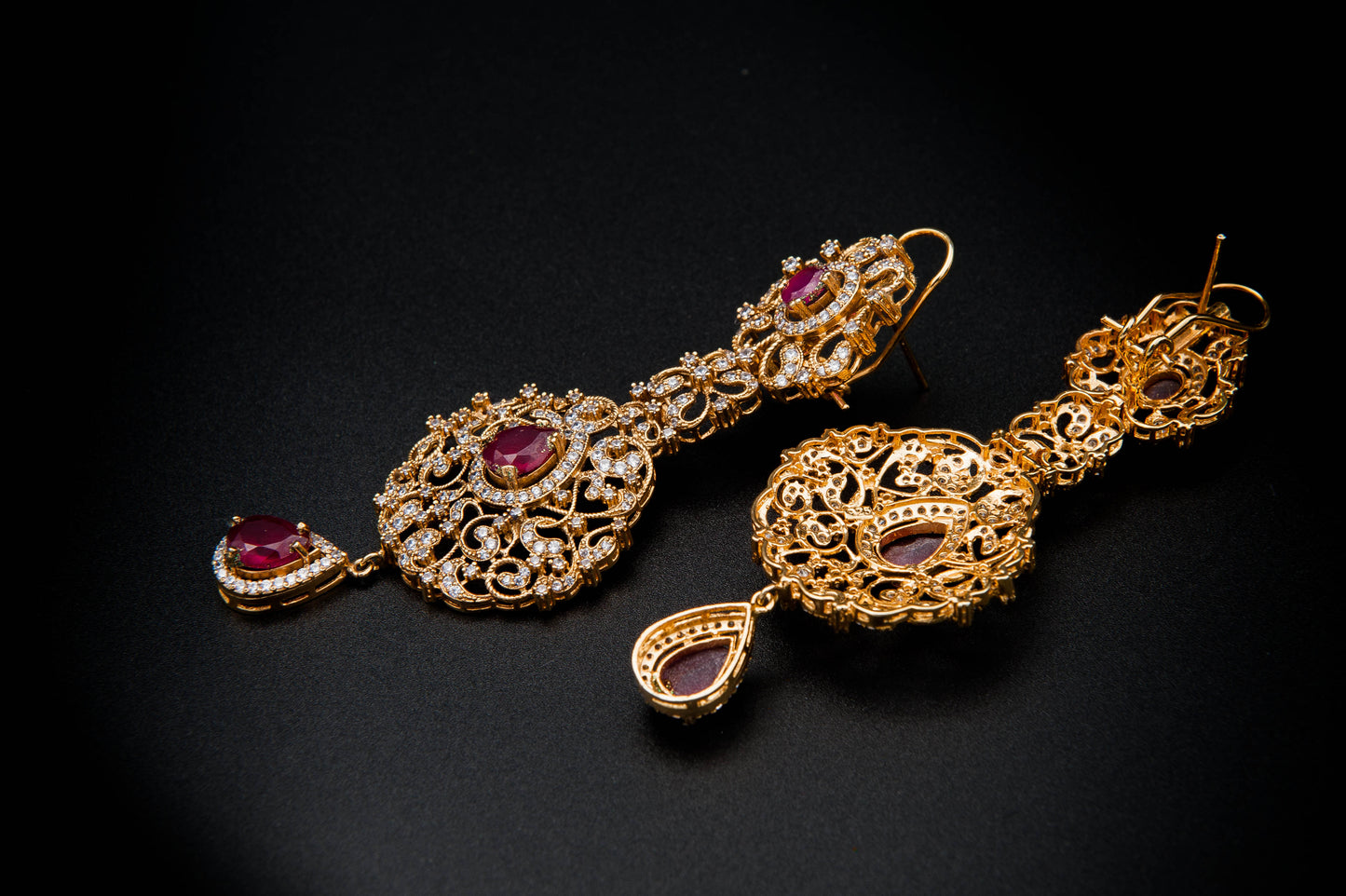 Crimson Grace Bridal set-925 Sterling Silver with 24K Gold Plating