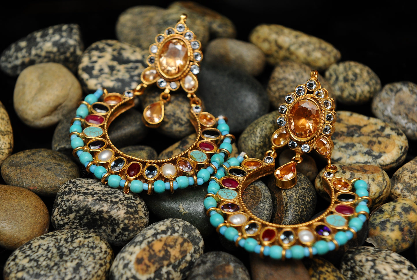 Sunburst Mosaic Earrings-Kundan