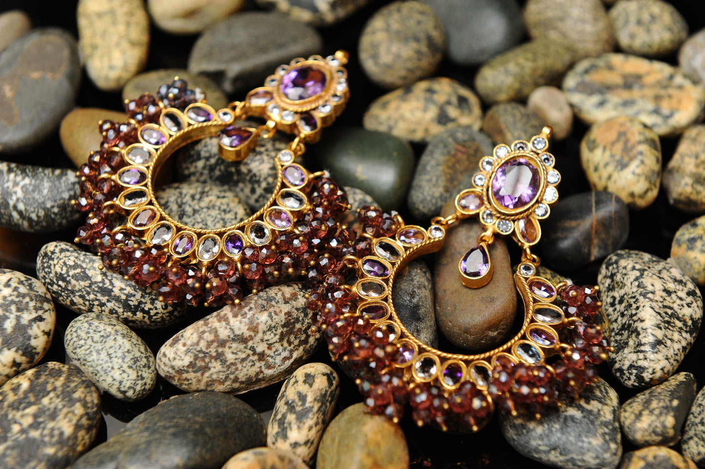 Amethyst Flame Earrings-Kundan