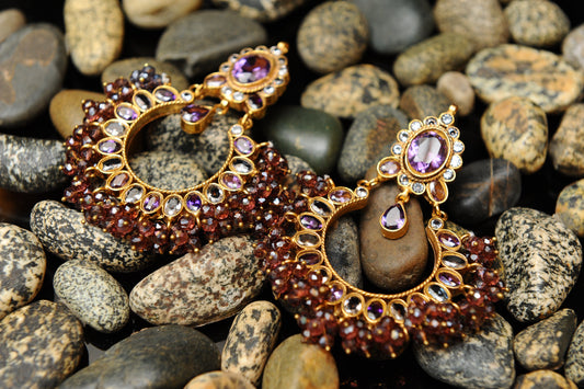 Amethyst Flame Earrings-Kundan