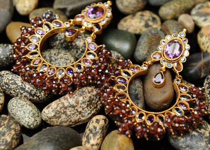 Amethyst Flame Earrings-Kundan