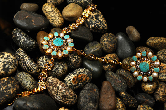 Turquoise Petal Mattha Patti-Kundan